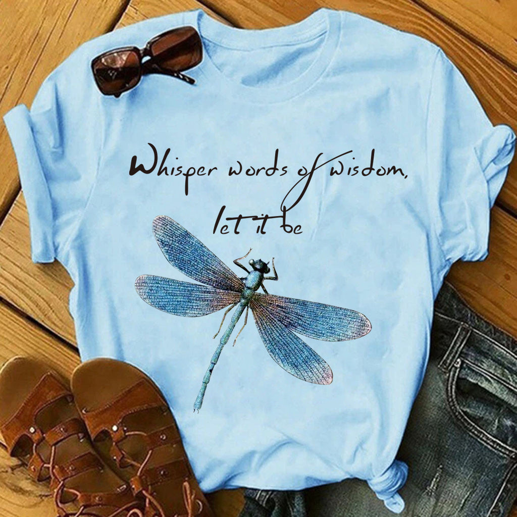 Ladies Alphabet Dragonfly Print T-Shirt Top