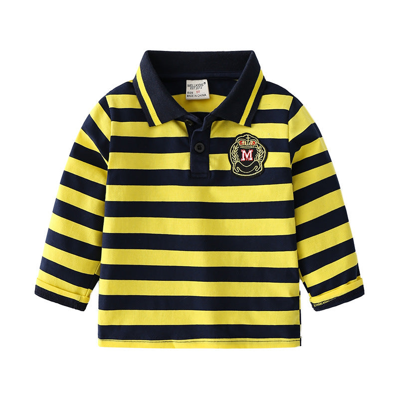 Spring and autumn striped long sleeve polo shirt