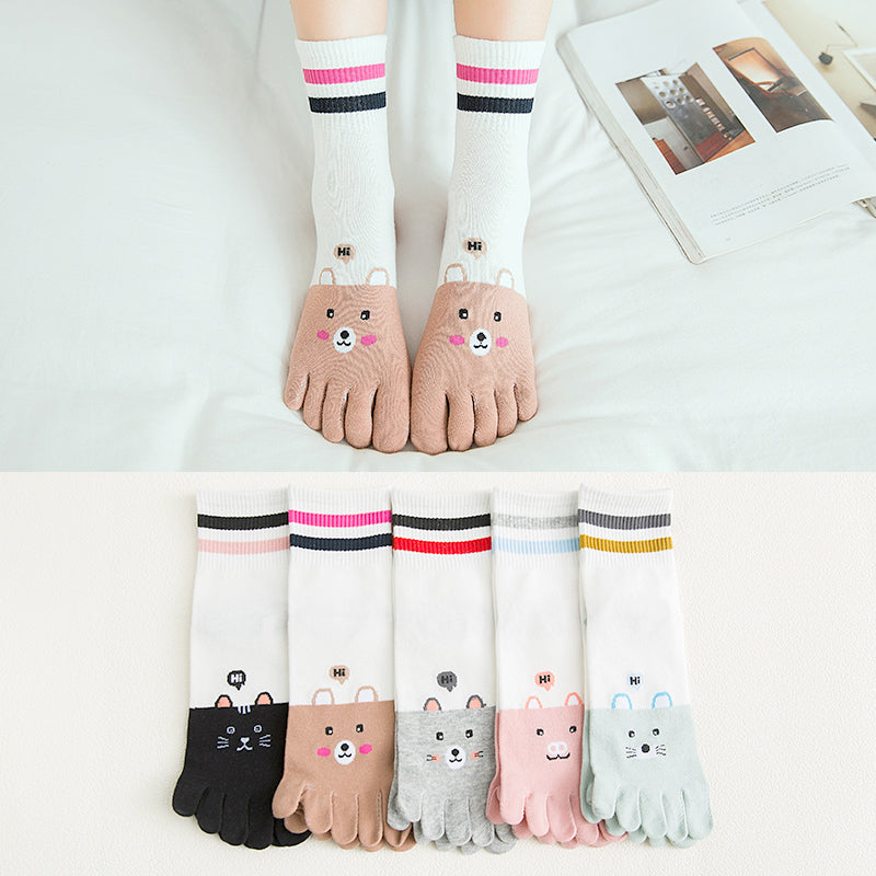 Ladies mid-tube cotton five-finger socks