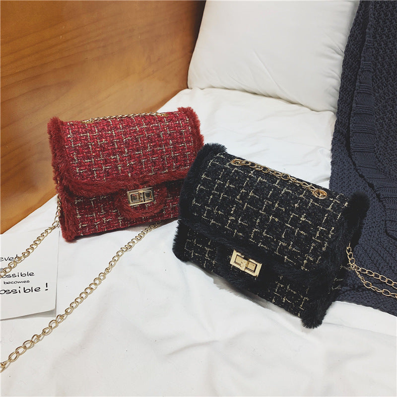 Small Square Woolen Crossbody Bag