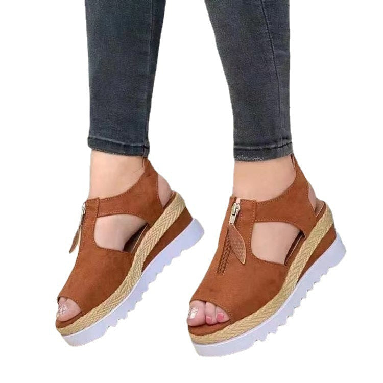 New European And American Fashion Casual Flat Wedge Fish Mouth Sandals