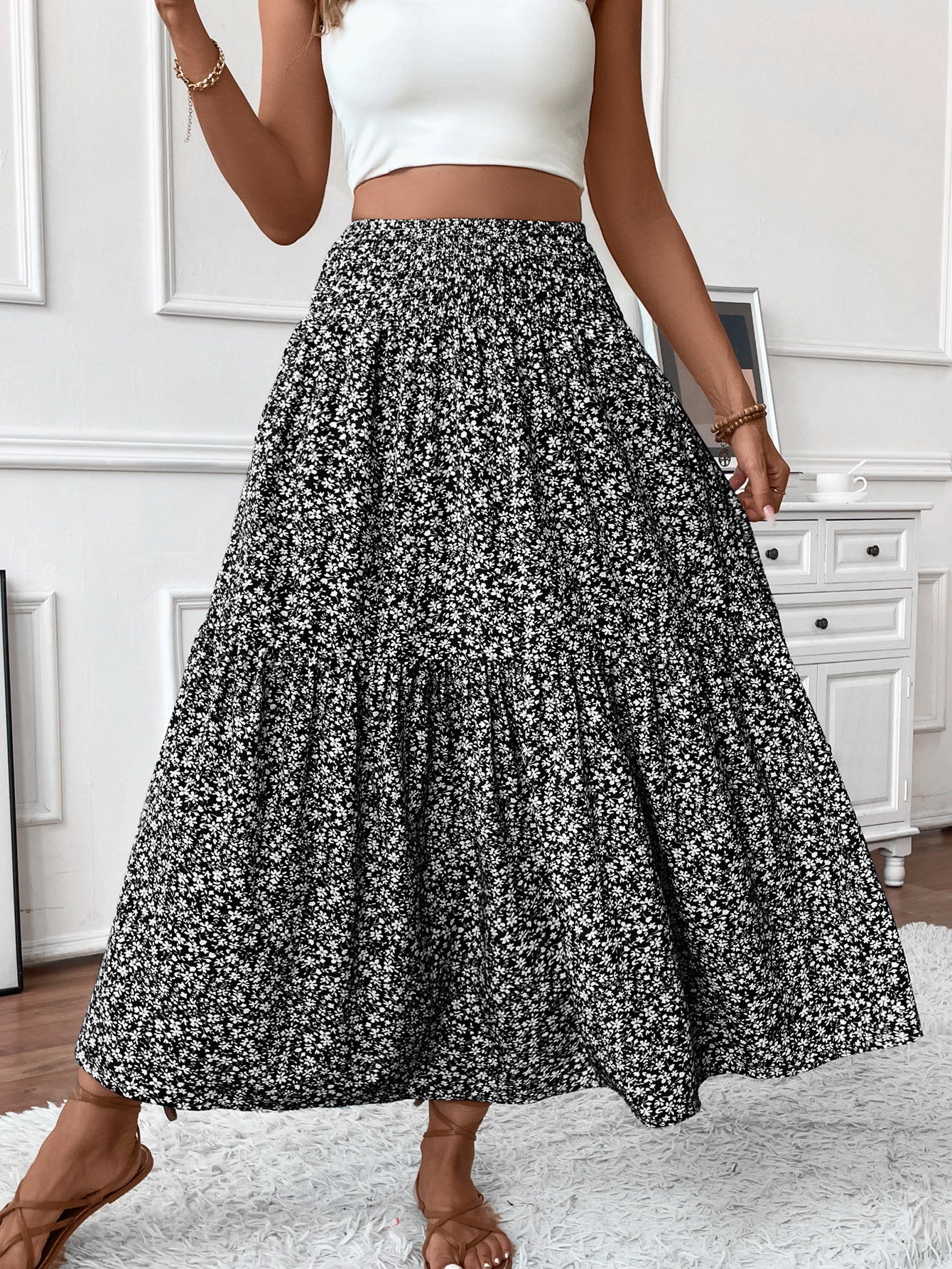 Small Floral Three-layer Long Patchwork Skirt