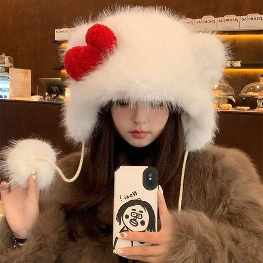 Teddy Bear Ears Thick Plush Fashionable All-Match Furry Hat