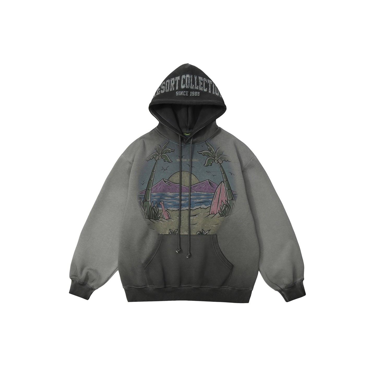 Old American Painting Landscape Terry Hooded Men's Sweater
