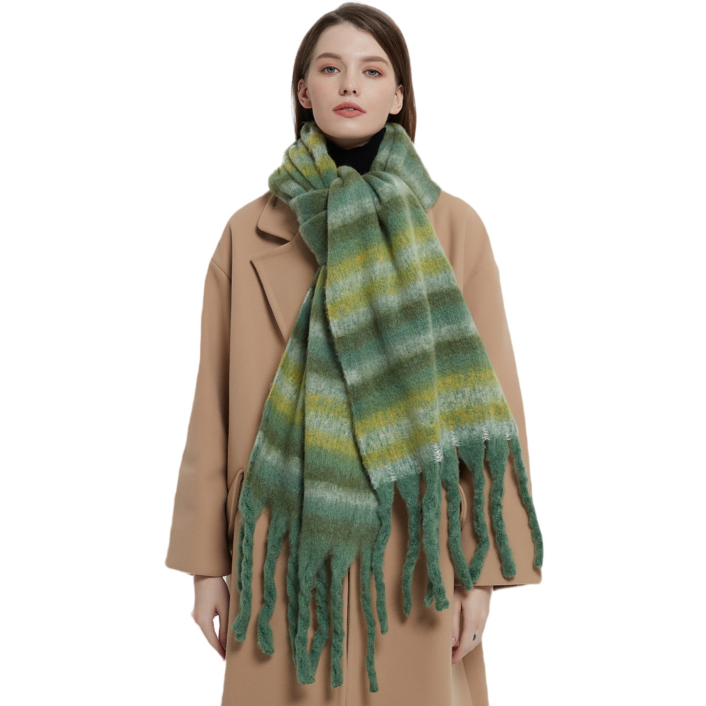 European And American Winter Thickened Circle Yarn Thick Braid Tassel Striped Scarf Shawl