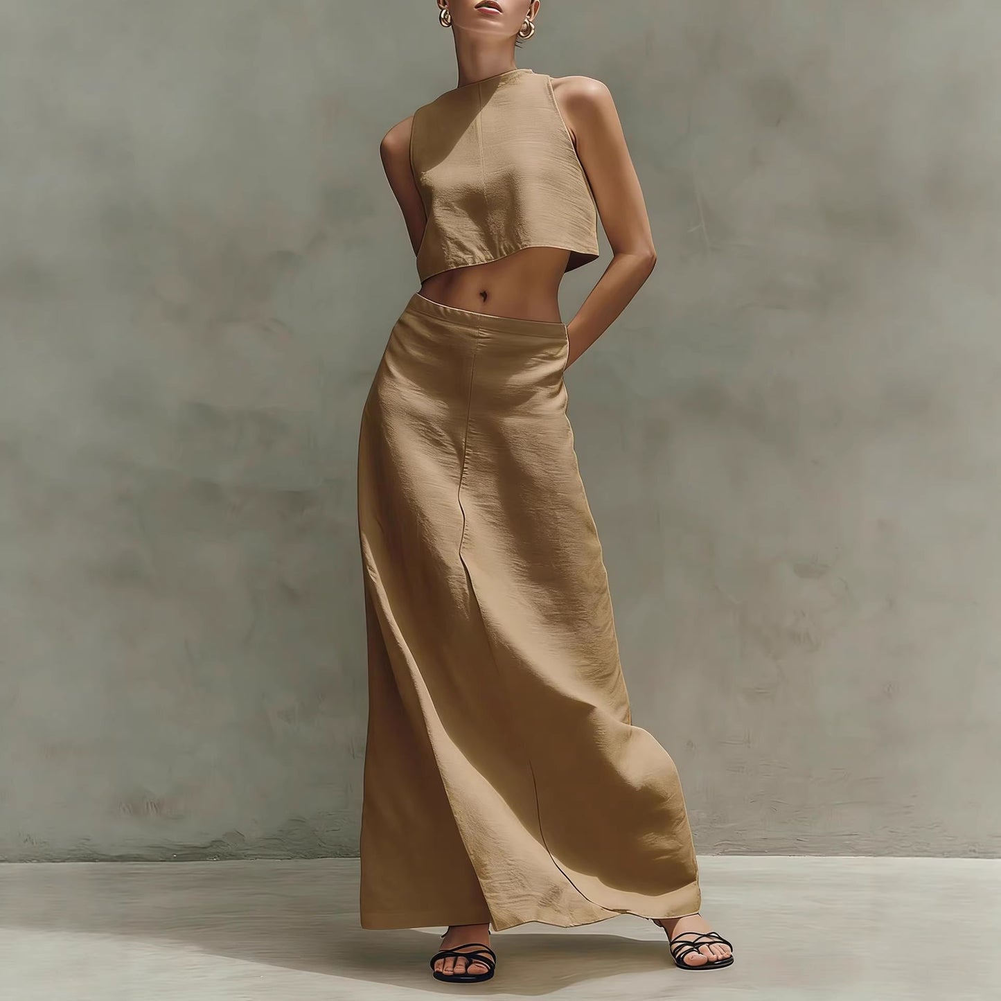 Summer Stylish Slimming Sleeveless Maxi Dress Elegant Two-Piece Set