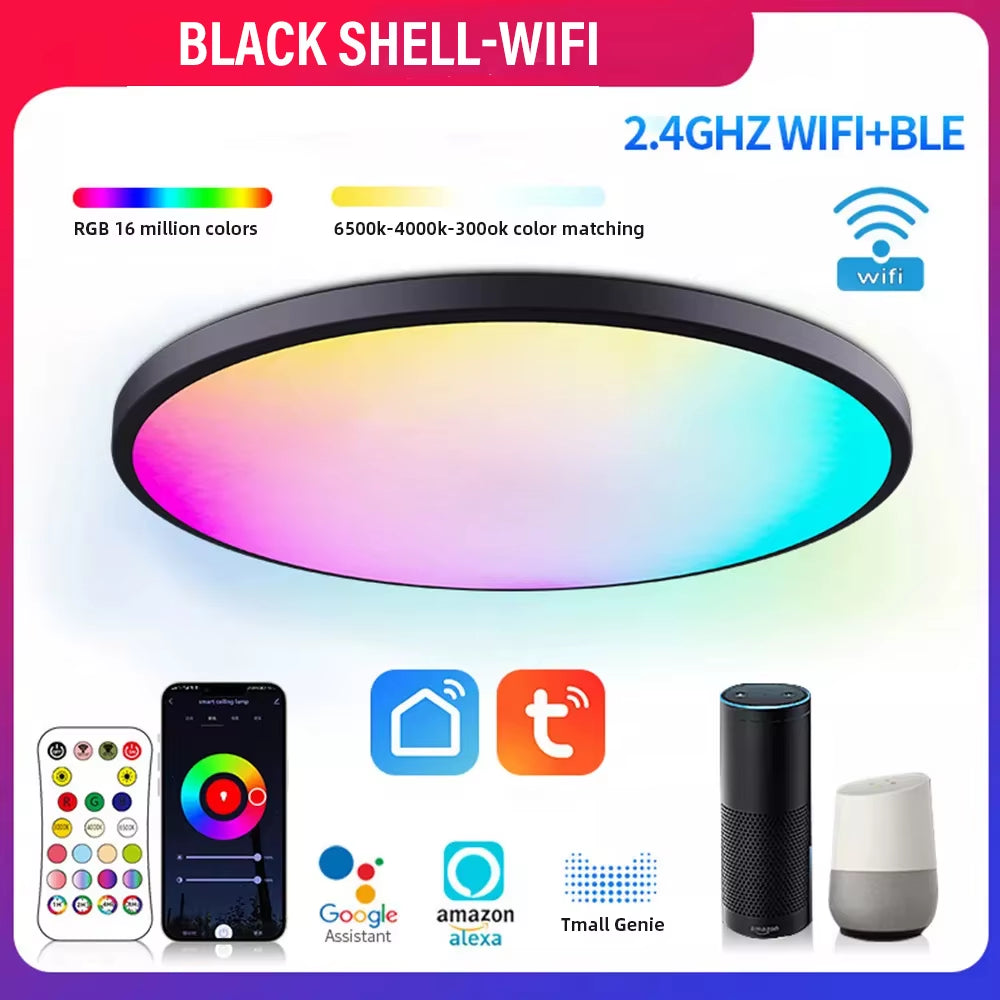 Smart WIFI LED round Ceiling Light RGBCW Tuya APP Dimmable Compatible with Alexa Google Assistant for Bedroom