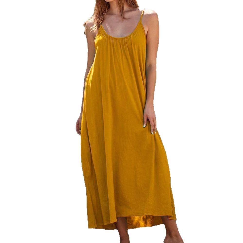 Casual Strappy U-Neck Regular Pleated Multi-Colored Womens Dress