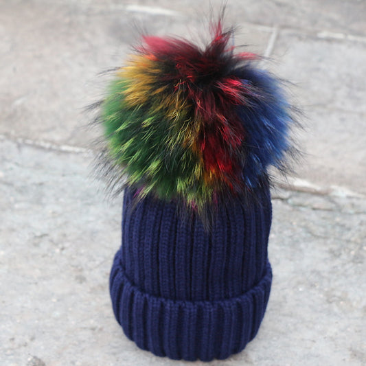 Autumn And Winter Pom-pom Wool Hat Raccoon
