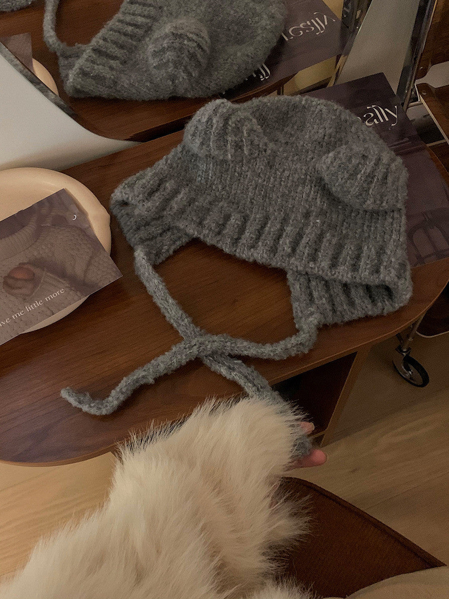 Women's Lace-up Cute Bear Ears Plush Hat
