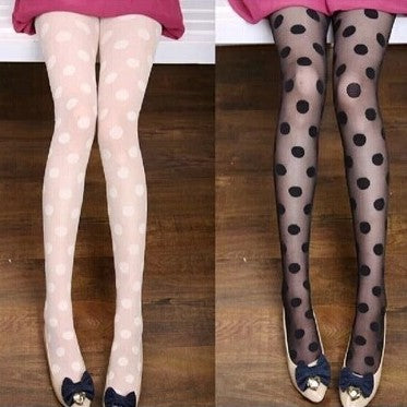 Super Model Playful Big Polka Dots White Black Jacquard Garden Dot Stockings Pantyhose