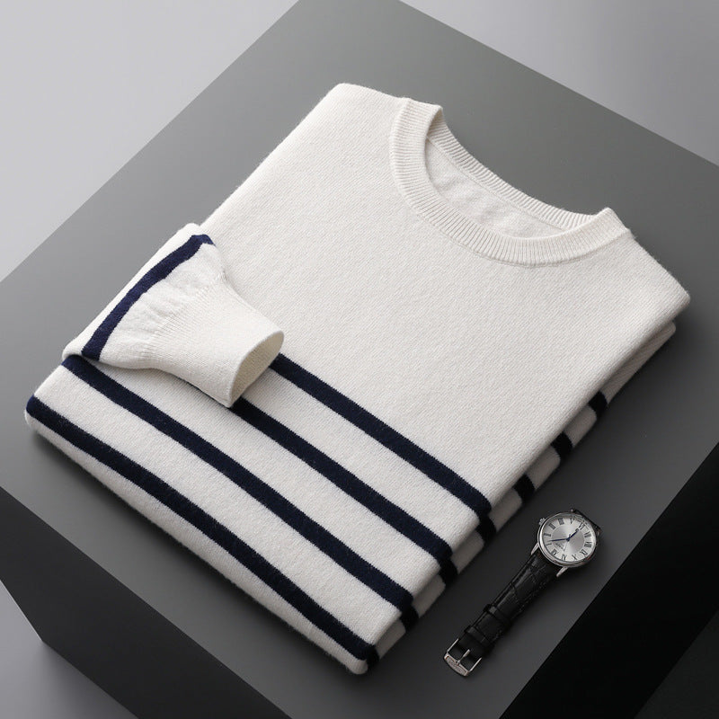 Round Neck Thin Navy-striped Shirt Knitted Sweater