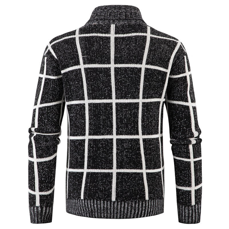 Men's New European And American Thickened Plaid Sweater Cardigan