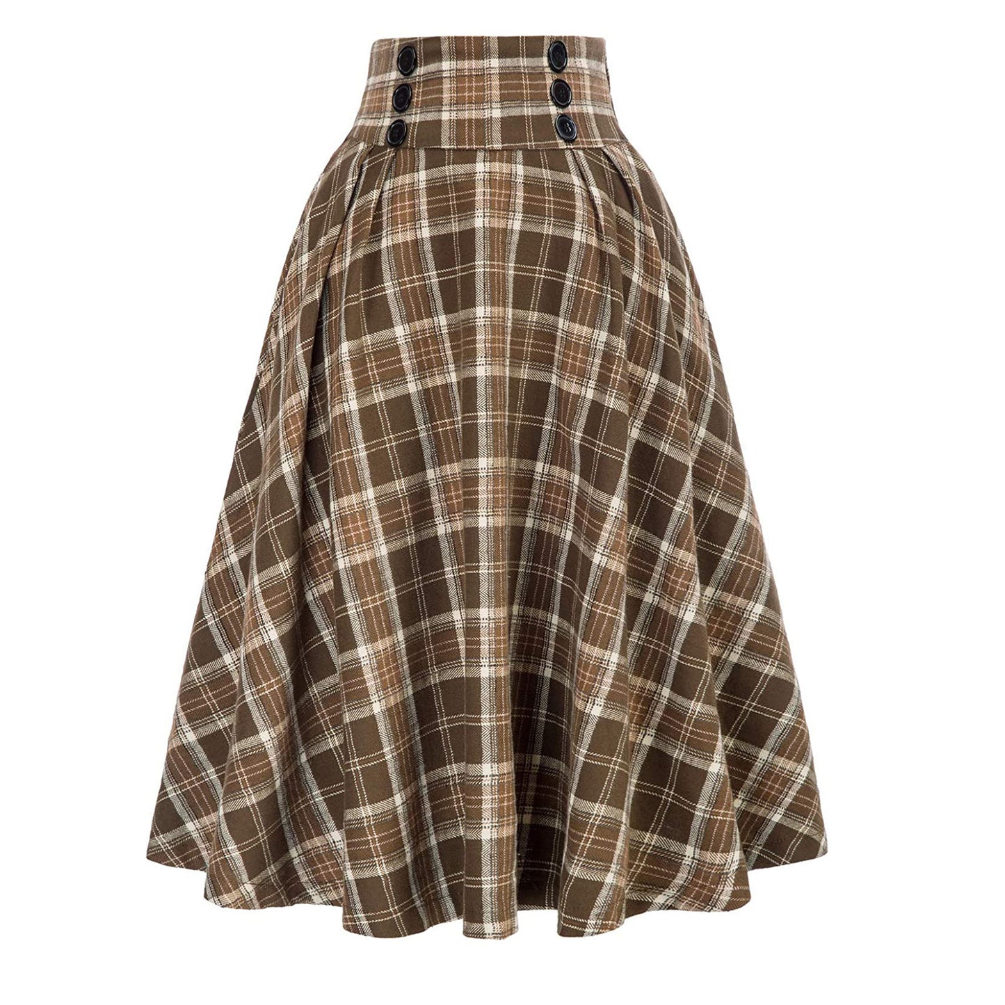 High Waist Plaid Big Hem Skirt Fall Winter Plaid Elastic Waist A- Line Skirt