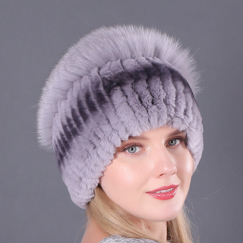 Womens Warmth-Retaining Rex Rabbit Fur Winter Hat