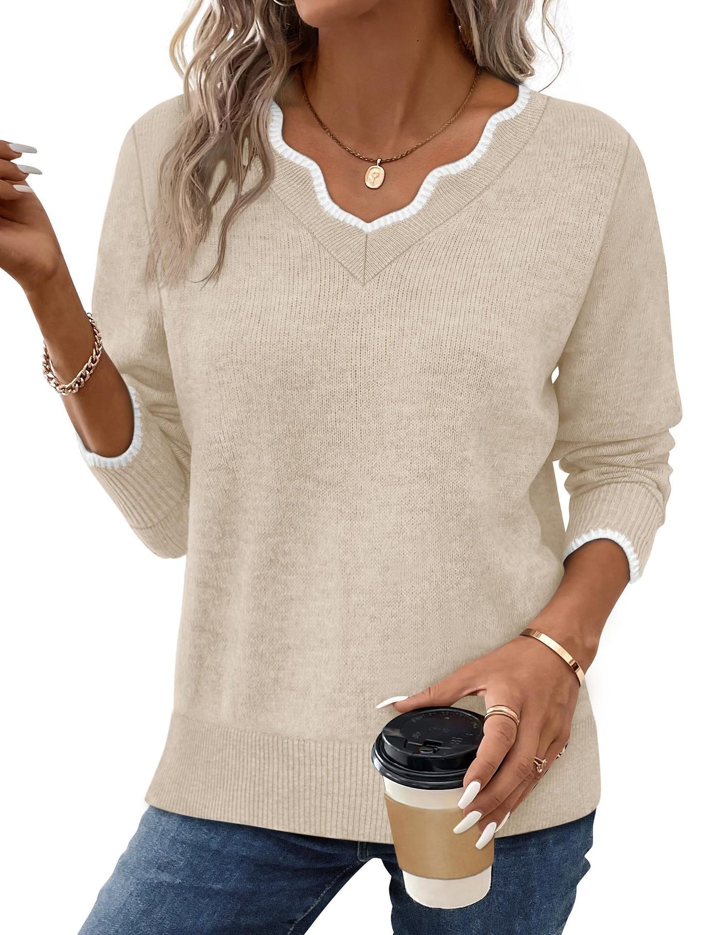 Womens Short-Sleeve Sweater Simple Elegant Solid-Color Knit Top