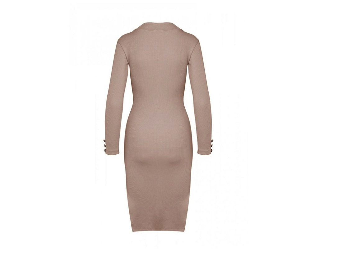 Hanging skirt button decoration slit dress