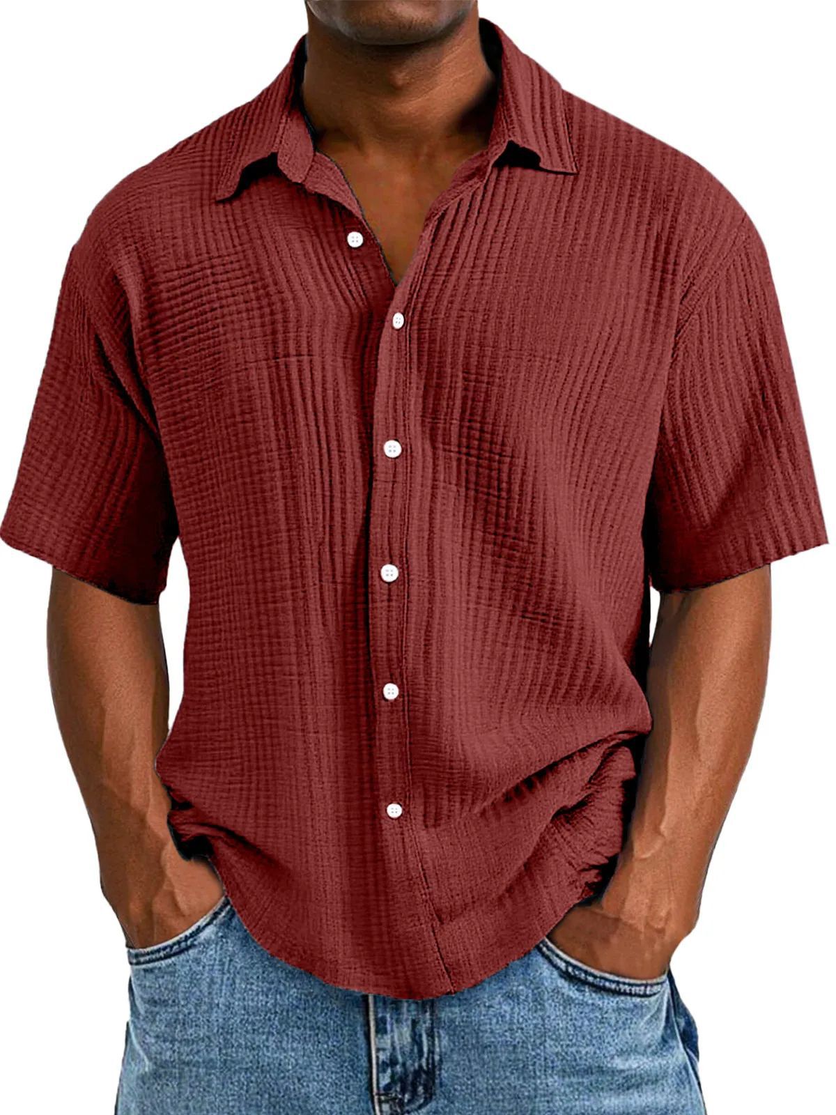 Spring And Summer Men's Short-sleeve Lapel Shirt Double Layer Champray