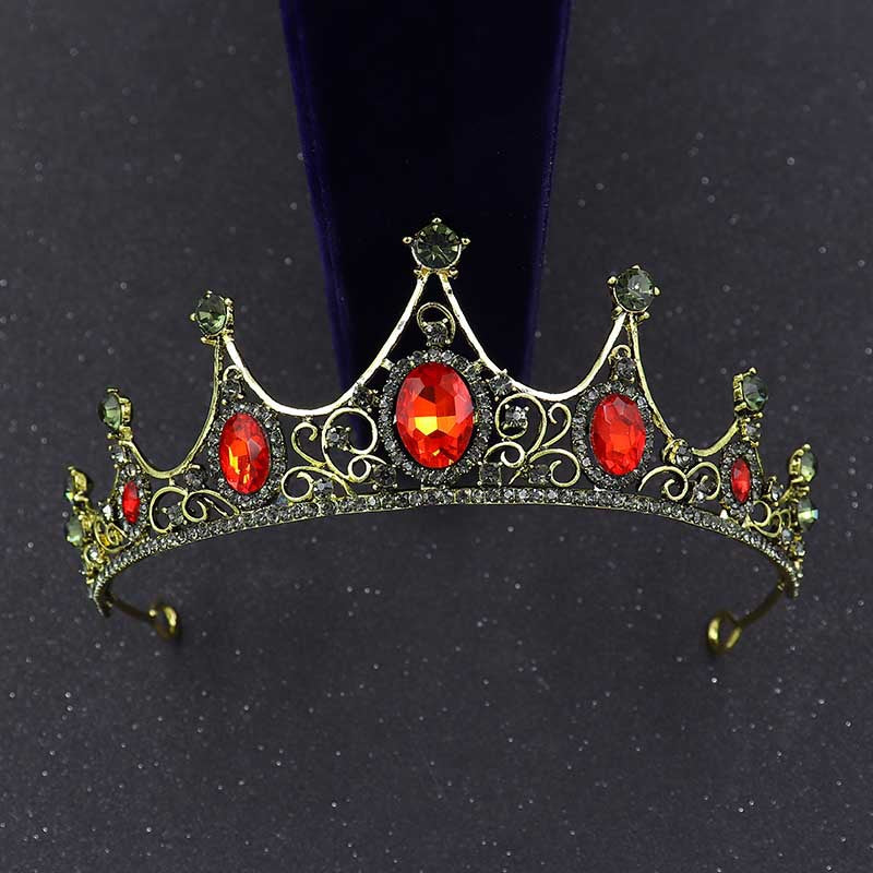 Vintage Baroque Alloy Green Diamond Small Crown