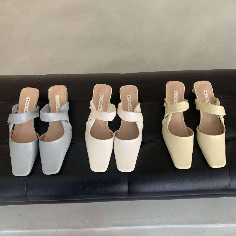 Fashion Closed Toe Half Slippers Chunky Heel