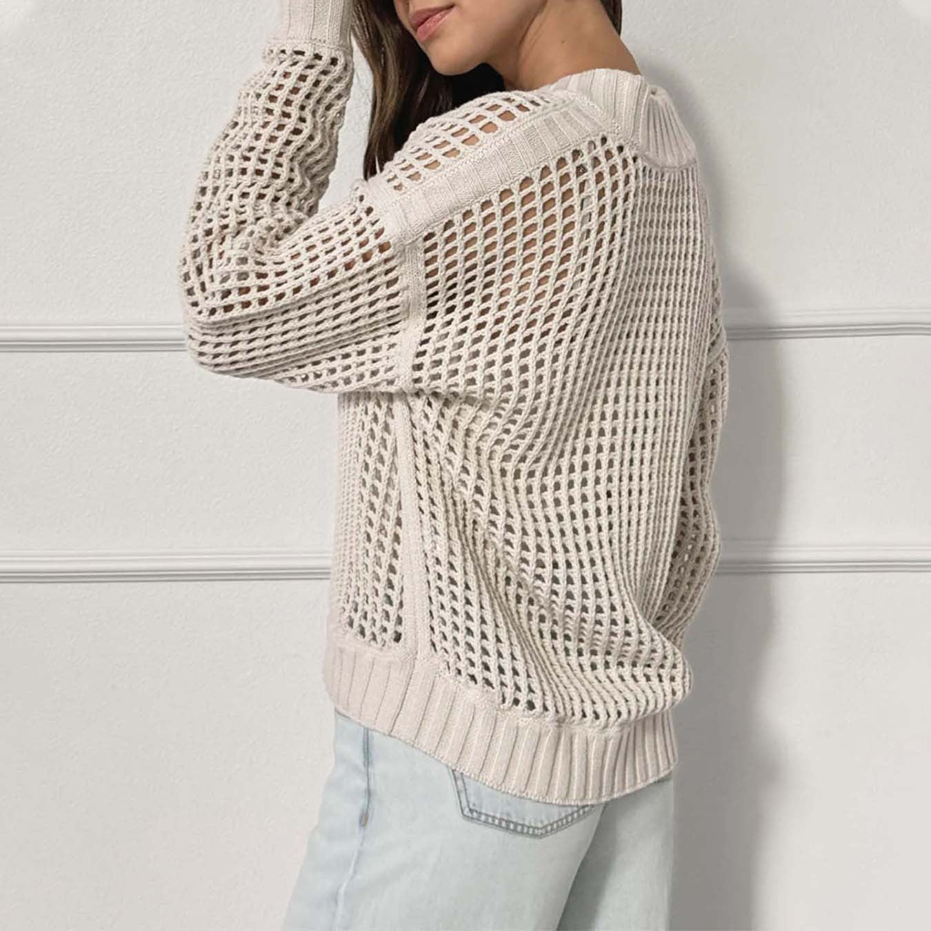 Fashion Women's Wear Pullover Zipper Half Cardigan Hollow Out Sweater