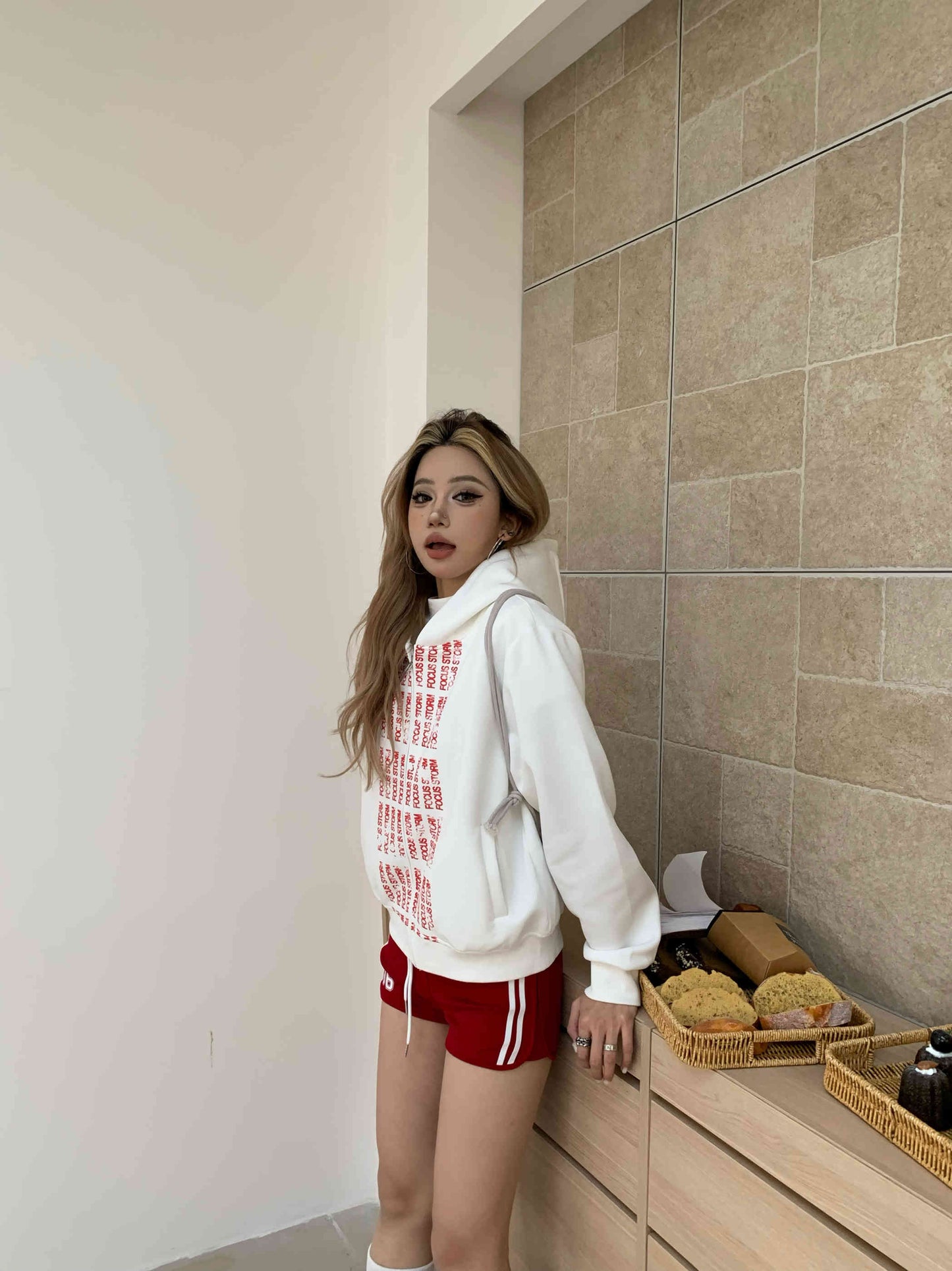 Letter Print Loose Couple Hooded Sweater Coat