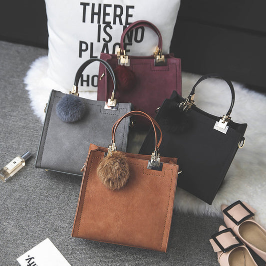 Factory wholesale hair ball bag handbag shoulder bag simple small scrub bag retro shoulder bag girls cross