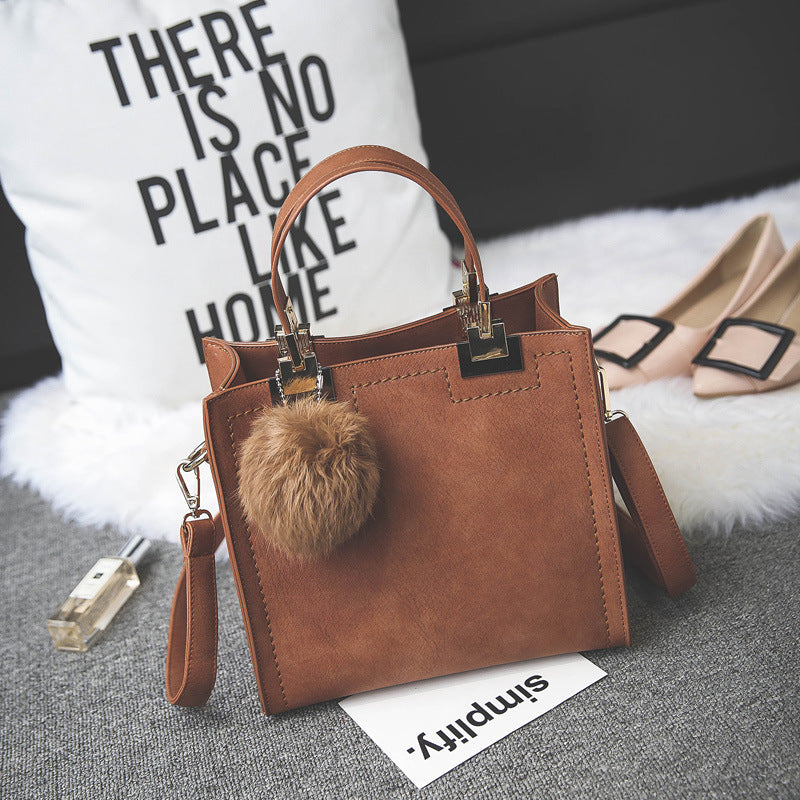 Factory wholesale hair ball bag handbag shoulder bag simple small scrub bag retro shoulder bag girls cross