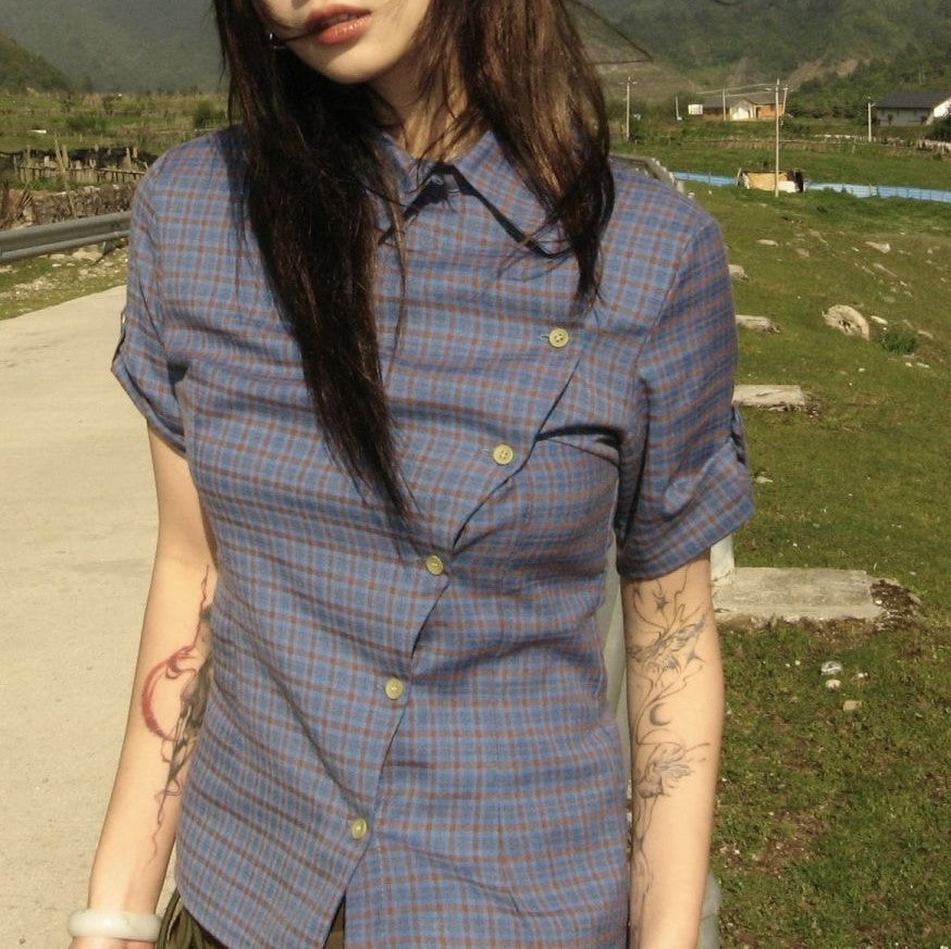 American Retro Spicy Girl Plaid Shirt