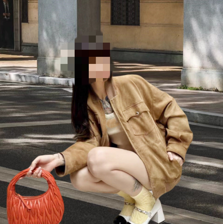 Maillard Style Suede Fabric Jacket Coat