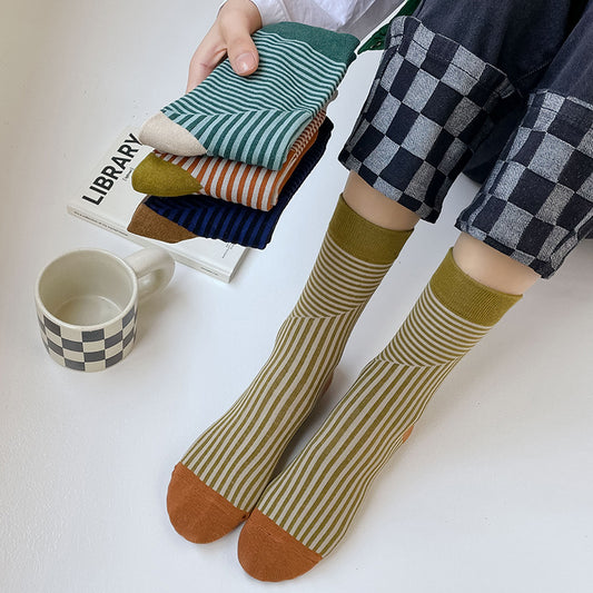 Middle Tube Socks Fashionable Color Stripe