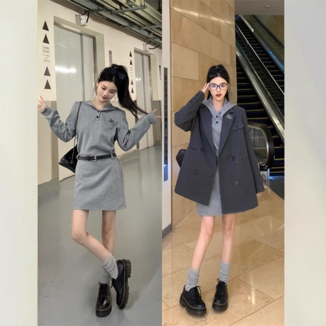 Plus Size Retro Woolen Coat Dress Suit