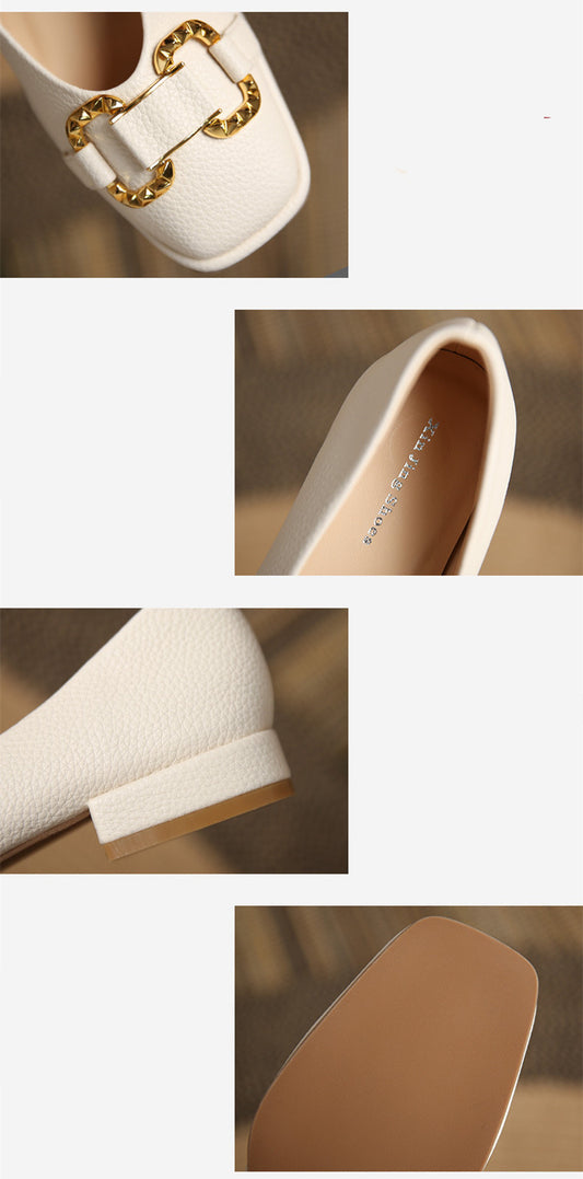 Pebbled Pumps Horsebit Low-heel Shoes