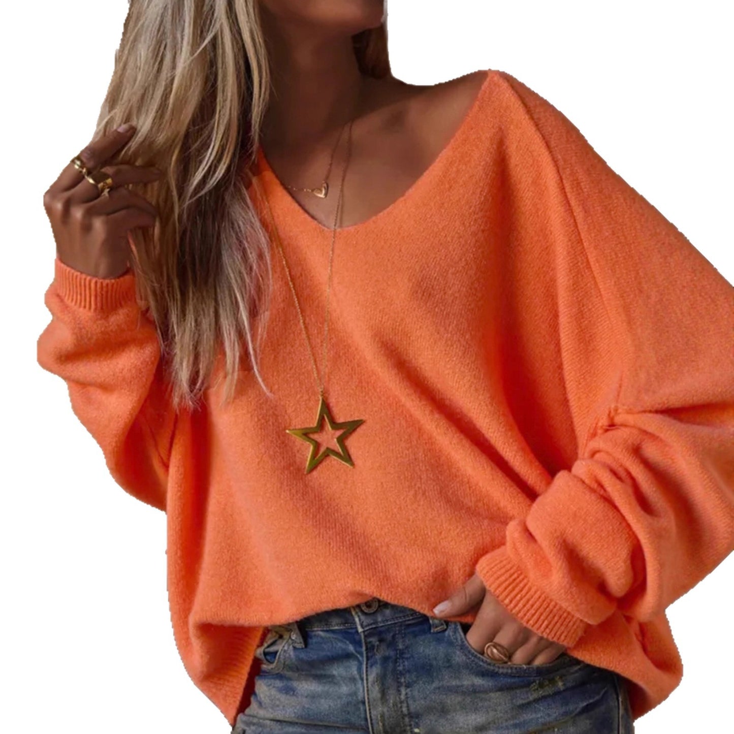 Ny dyb V-hals pullover til kvinder