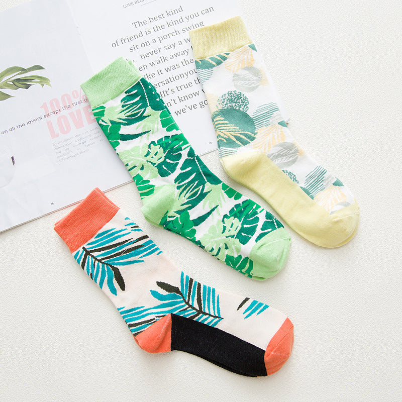 Current tube socks, plant flowers, men's and women's socks
