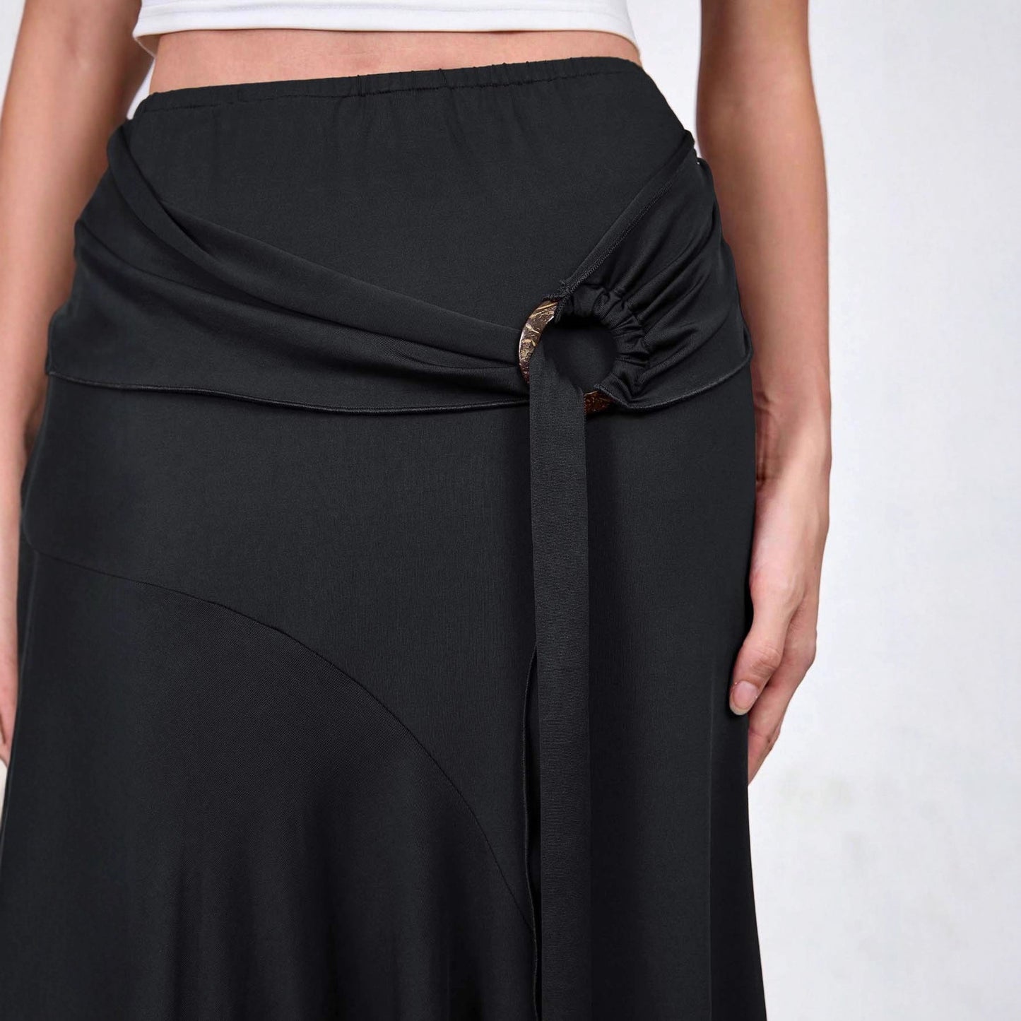 Womens High-Waisted Figure-Hugging Flowy Half Skirt With Ties