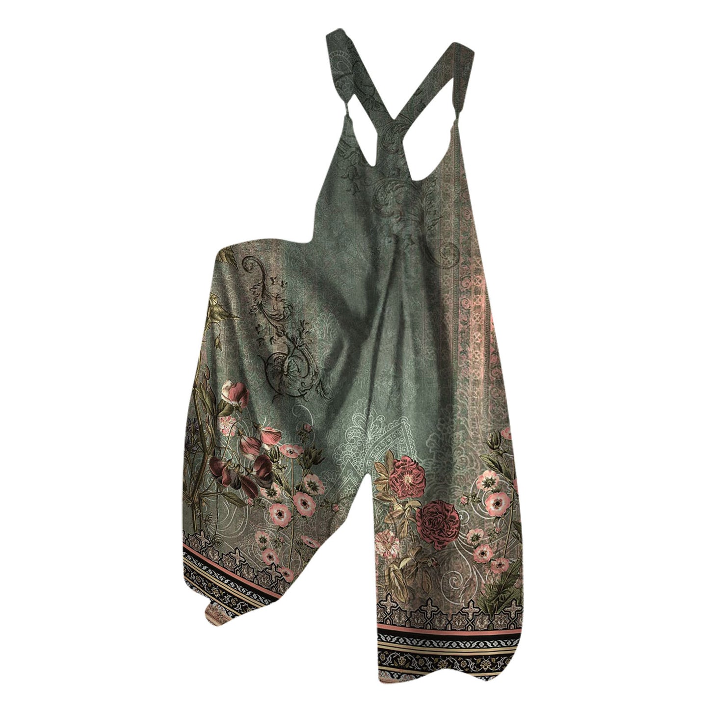 Women's Knitted Pocket Printed Loose Casual Jumpsuit