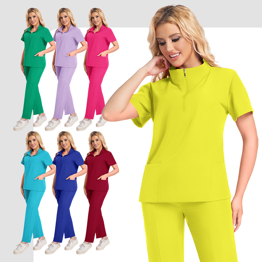 Solid-color Scrub Suit For Women