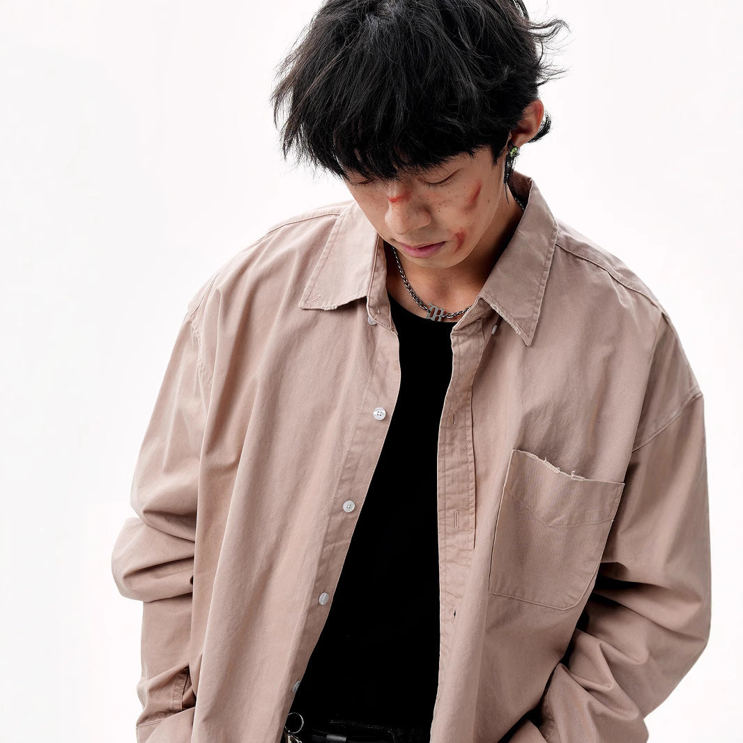American Retro Solid Color Shirt Autumn