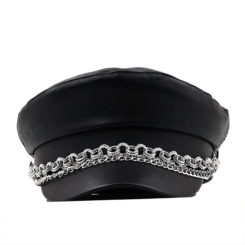 Silver Chain Beret Women's Autumn And Winter Peaked