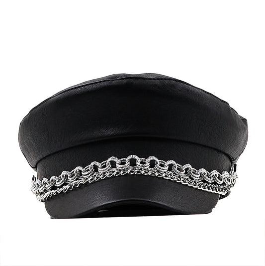 Silver Chain Beret Women's Autumn And Winter Peaked