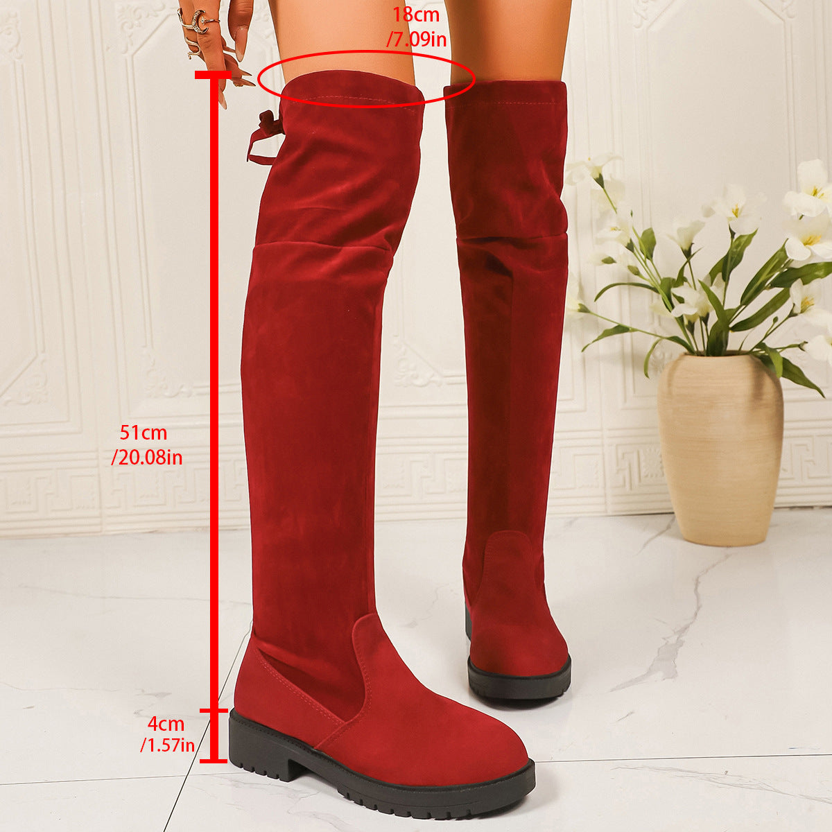 Elastic Thicksoled Solidcolor Fashionable Kneehigh Boots