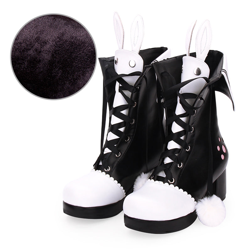 Boots Winter Lace Lapel Embroidered Rabbit Ears Thick Heel Lolita Boots