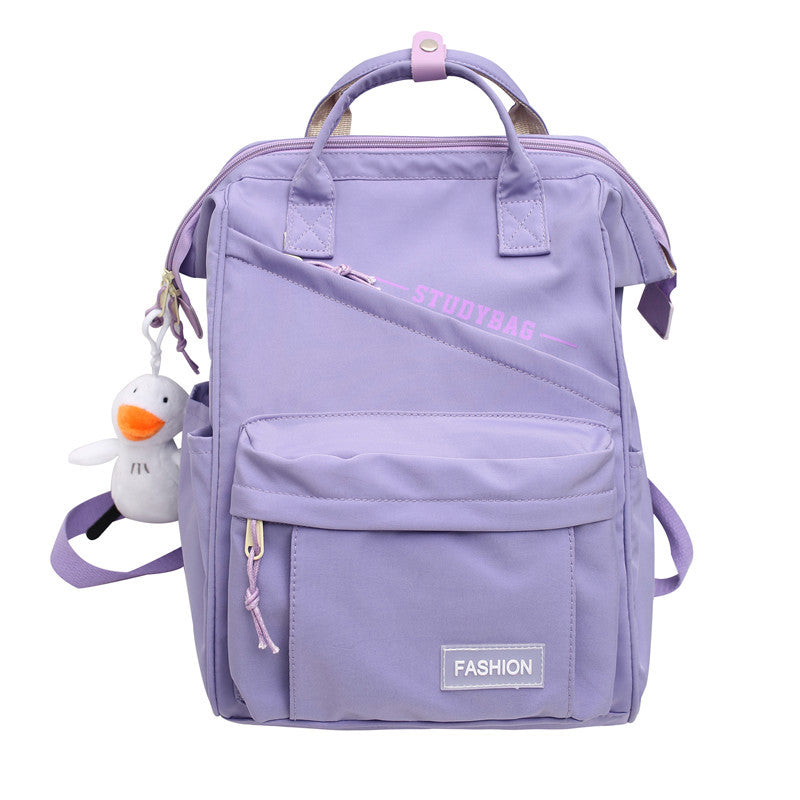 Solid Color Backpack Large Capacity Schoolbag