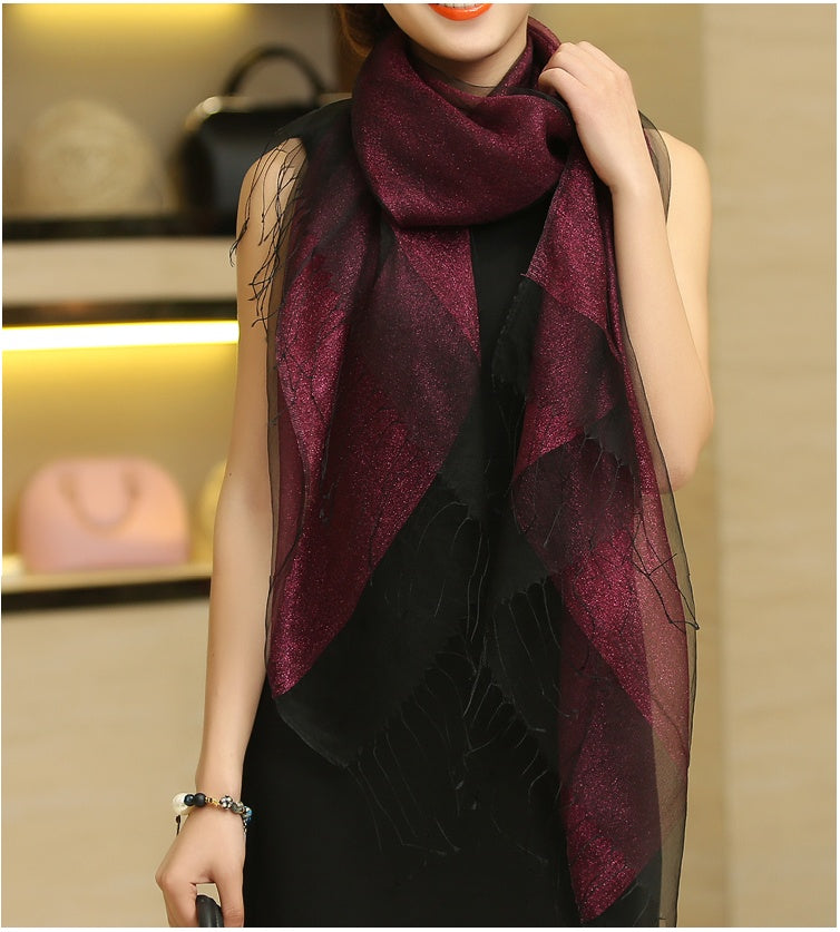 Women's Solid Double Organza Fringe Scarf Shawl