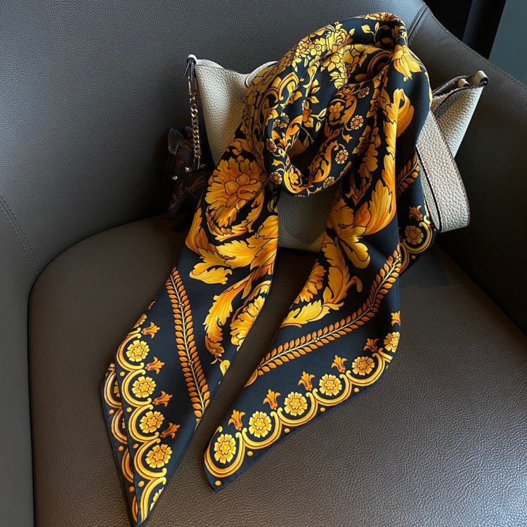 Golden Swallowtail  Silk Curled Sand-washed Twill Scarf