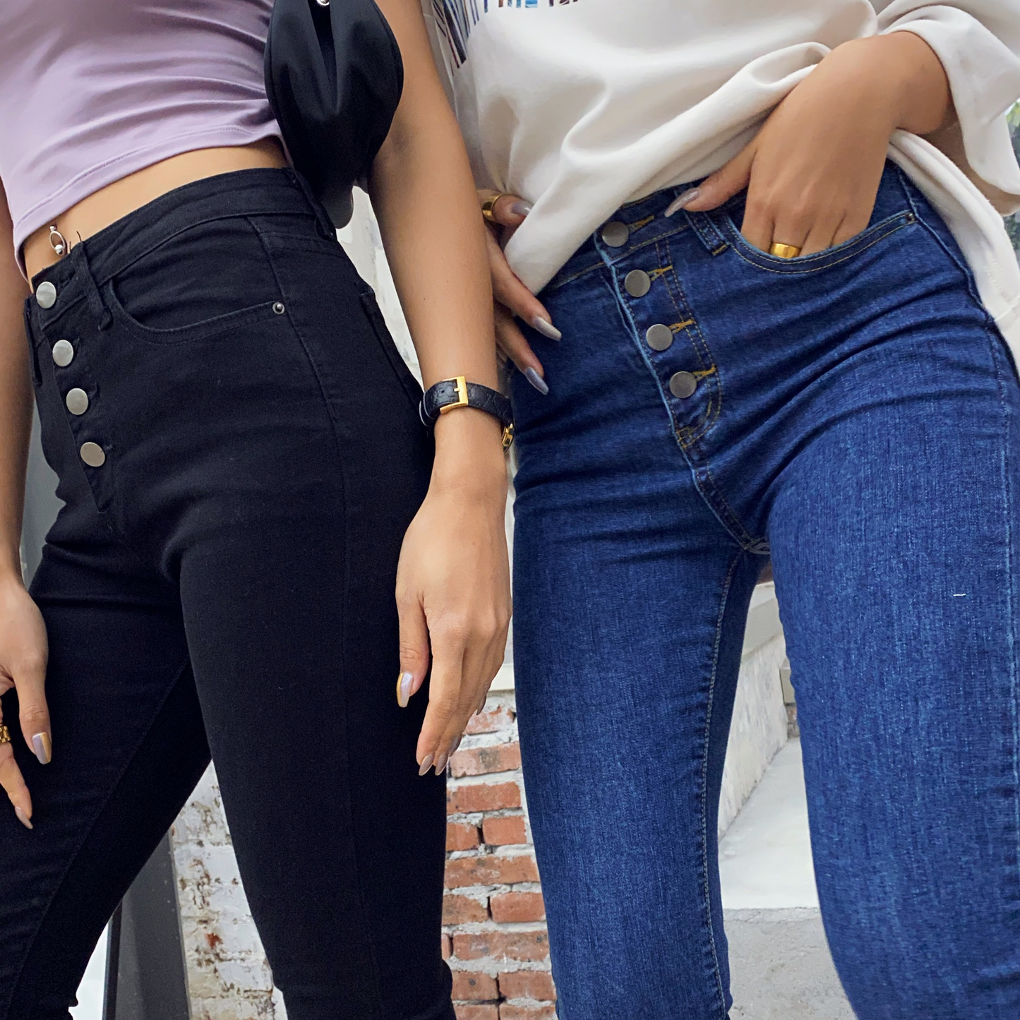 High waist breasted slim pants