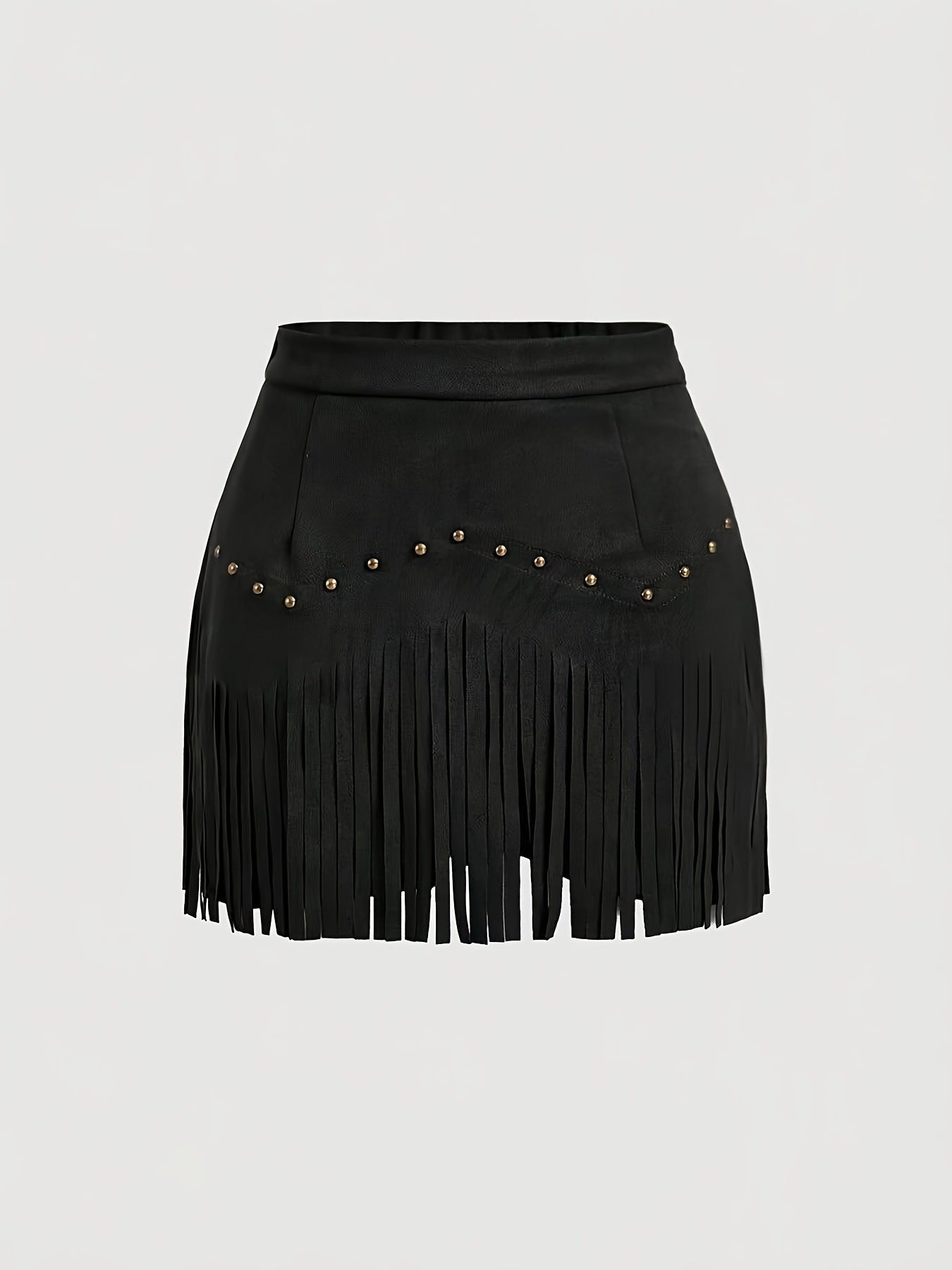 Womens Retro Rivet Tassel Mini Skirt