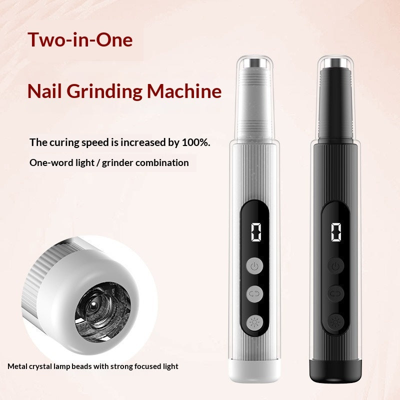 Electric Nail Grinder With LED Light Handheld Rechargeable Manicure Polishing Machine 2-in-1
