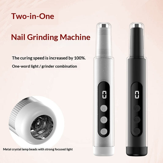 Electric Nail Grinder With LED Light Handheld Rechargeable Manicure Polishing Machine 2-in-1